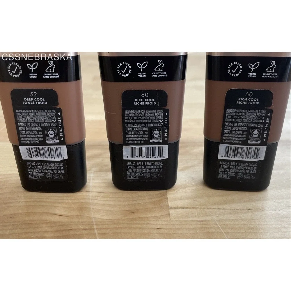 e.l.f. Cosmetics Soft Glam Satin Foundation Lot of 3 Shades 52‎ 60 1 oz Each New